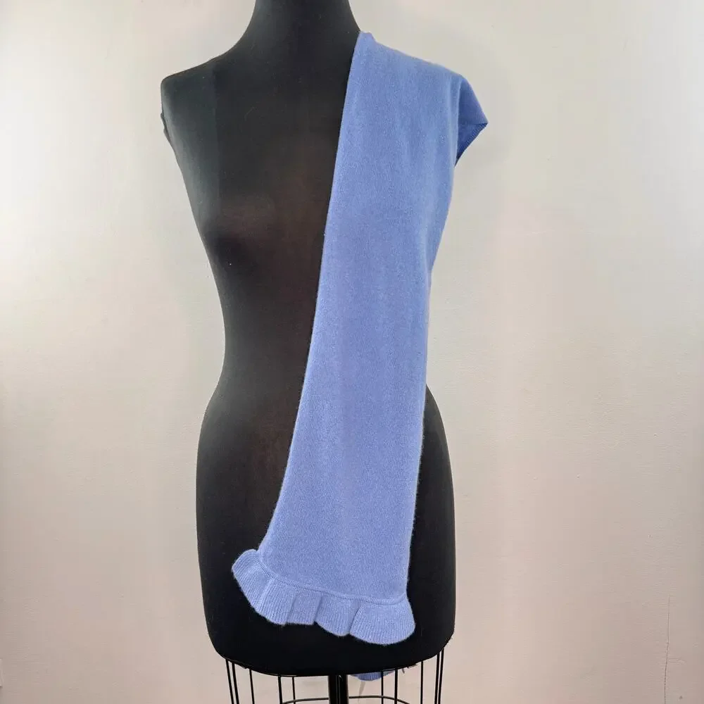 Precious Fibers Blue Gentle Scarf Cashmere Knit Casual Ruffle Around Neck NEW